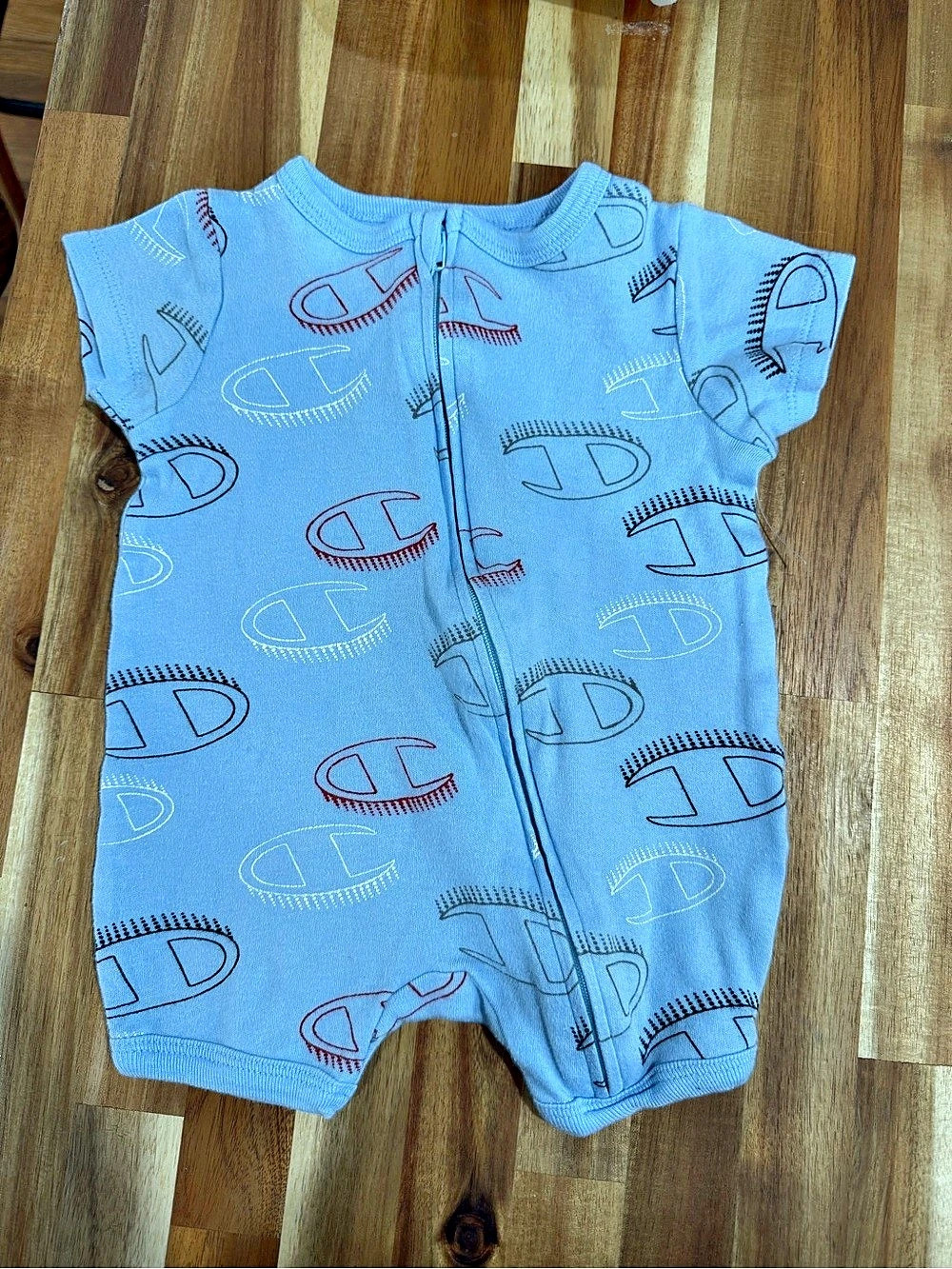 Champions Baby Blue Geometric One-Piece Size 6M Like New